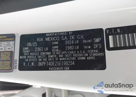 2025 Kia K4 Lx from USA, damaged, VIN 3KPFT4DE2SE198234